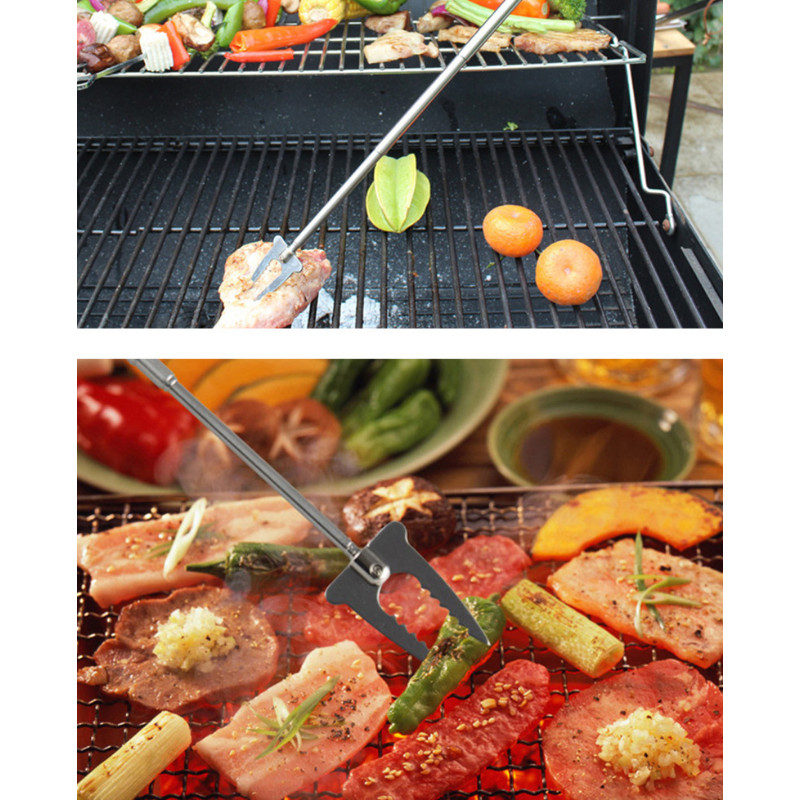 Teleskopisks pārnēsājams piknika kempings bārbekjū BBQ koka rokturis nerūsējošā tērauda dakša bārbekjū adata āra galda piederumi