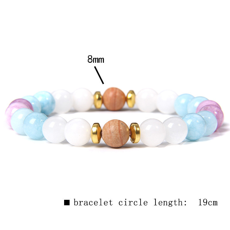 Modes Dabiski zili akvamarīni krelles rokassprādzes apaļas baltas rodohrozīta akmens krelles rokassprādzes rotaslietas sievietēm vīriešiem dāvana