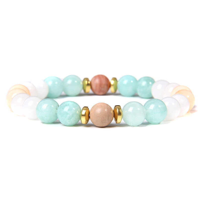 Modes Dabiski zili akvamarīni krelles rokassprādzes apaļas baltas rodohrozīta akmens krelles rokassprādzes rotaslietas sievietēm vīriešiem dāvana