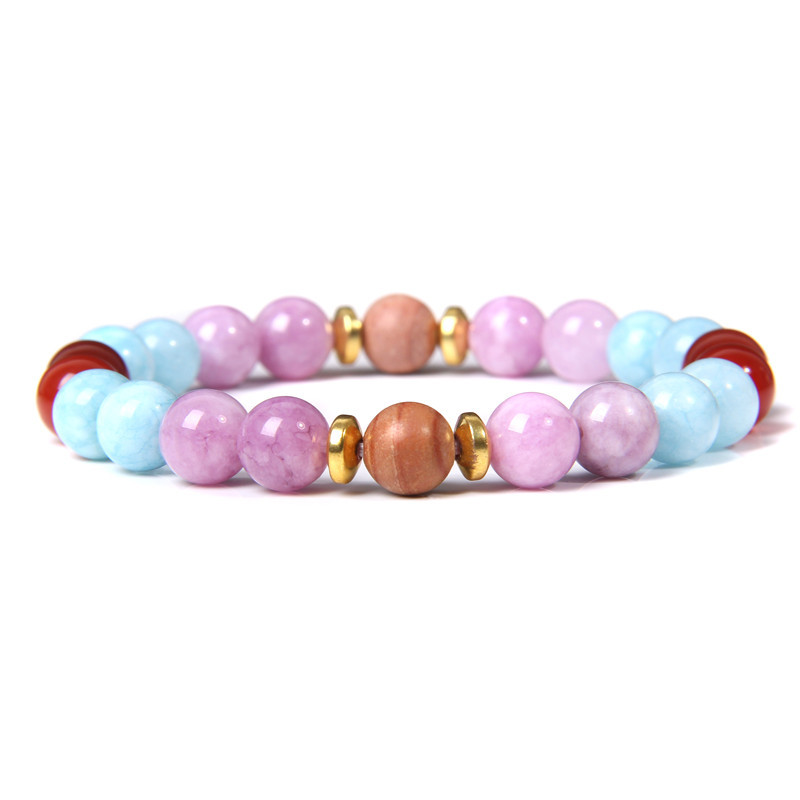 Modes Dabiski zili akvamarīni krelles rokassprādzes apaļas baltas rodohrozīta akmens krelles rokassprādzes rotaslietas sievietēm vīriešiem dāvana