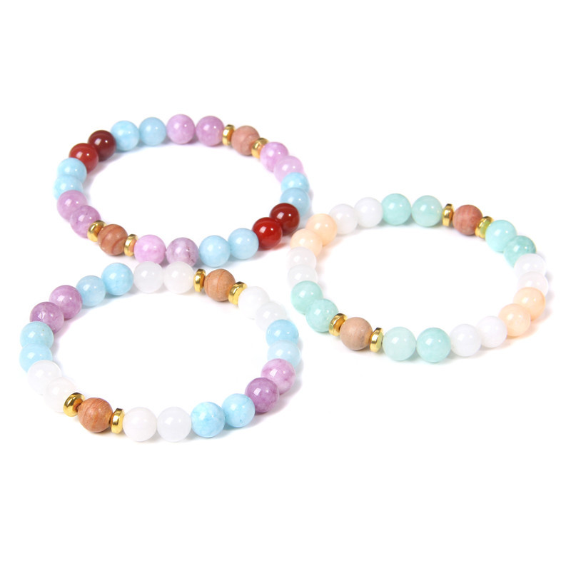 Modes Dabiski zili akvamarīni krelles rokassprādzes apaļas baltas rodohrozīta akmens krelles rokassprādzes rotaslietas sievietēm vīriešiem dāvana