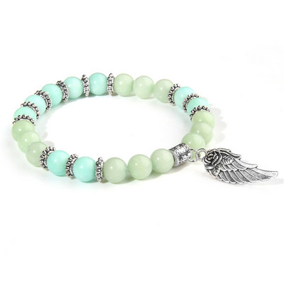 Dabīgā akmens šarmu krelles rokassprādzes sudraba krāsas leņķa spārnu kulonu rokassprādzes kaķa acs jaukas rokassprādzes modes rotaslietas vīriešiem sievietēm