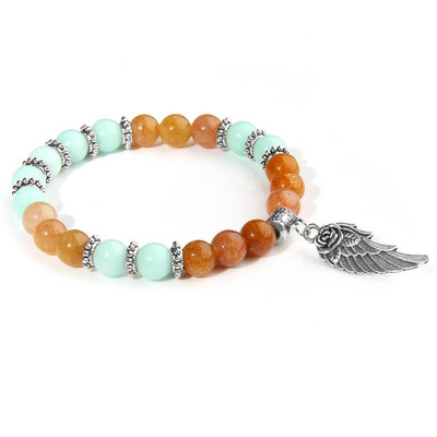 Dabīgā akmens šarmu krelles rokassprādzes sudraba krāsas leņķa spārnu kulonu rokassprādzes kaķa acs jaukas rokassprādzes modes rotaslietas vīriešiem sievietēm