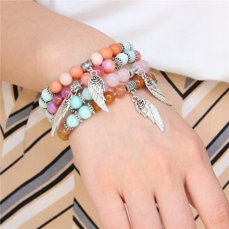 Dabīgā akmens šarmu krelles rokassprādzes sudraba krāsas leņķa spārnu kulonu rokassprādzes kaķa acs jaukas rokassprādzes modes rotaslietas vīriešiem sievietēm