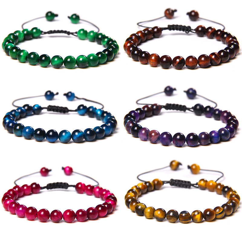 6 mm tīģera acs krelles rokassprādze vīriešiem Moderns, dabīgs tīģera acs krelles, pītas rokassprādzes, regulējamas sieviešu lūgšanu enerģijas rotaslietas dāvanas