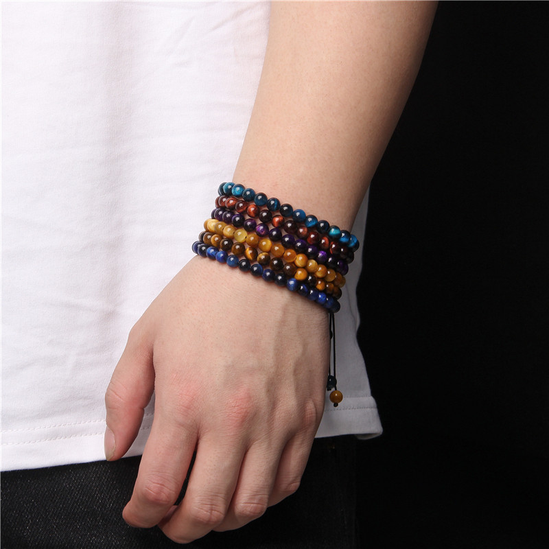 6 mm tīģera acs krelles rokassprādze vīriešiem Moderns, dabīgs tīģera acs krelles, pītas rokassprādzes, regulējamas sieviešu lūgšanu enerģijas rotaslietas dāvanas