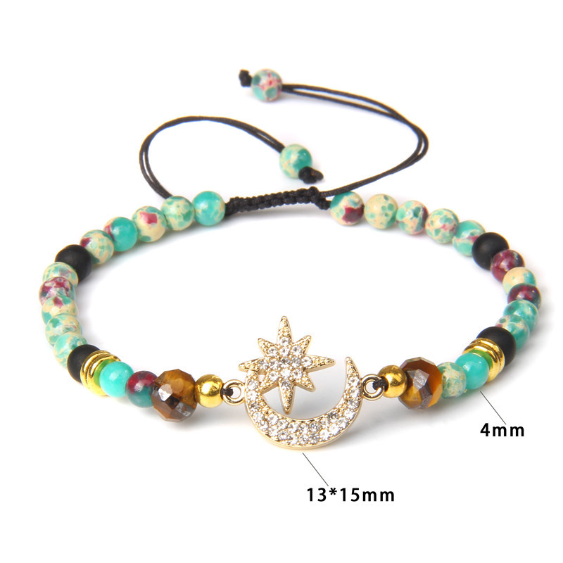 Sieviešu dabīgā akmens rokassprādze Zvaigzne Mēness kulons Pīta rokassprādze Tīģera acs hematīta rokassprādzes Sieviešu smalkas, elegantas ballīšu rotaslietas