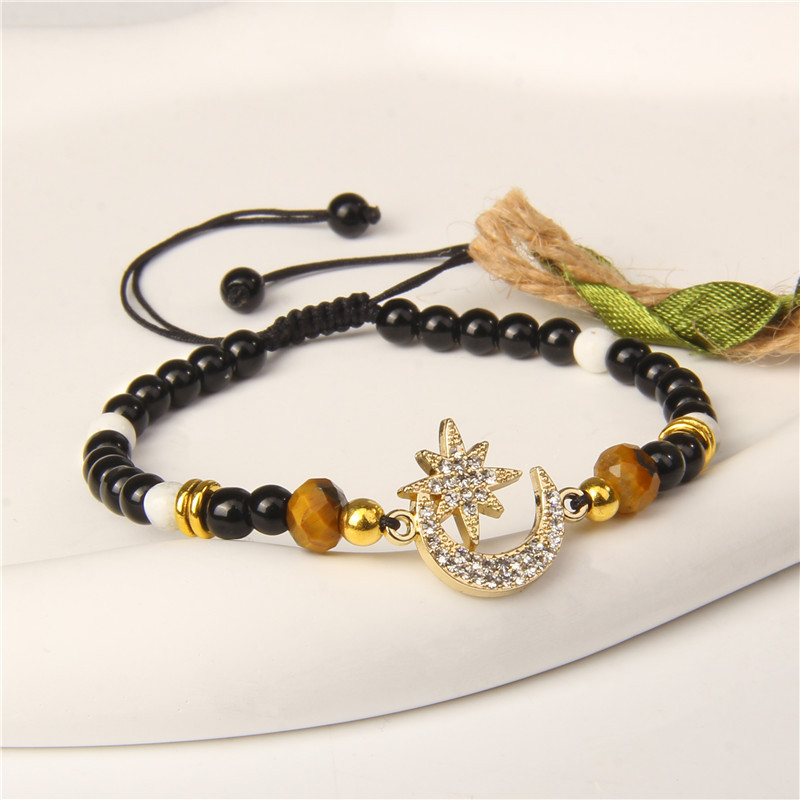 Sieviešu dabīgā akmens rokassprādze Zvaigzne Mēness kulons Pīta rokassprādze Tīģera acs hematīta rokassprādzes Sieviešu smalkas, elegantas ballīšu rotaslietas