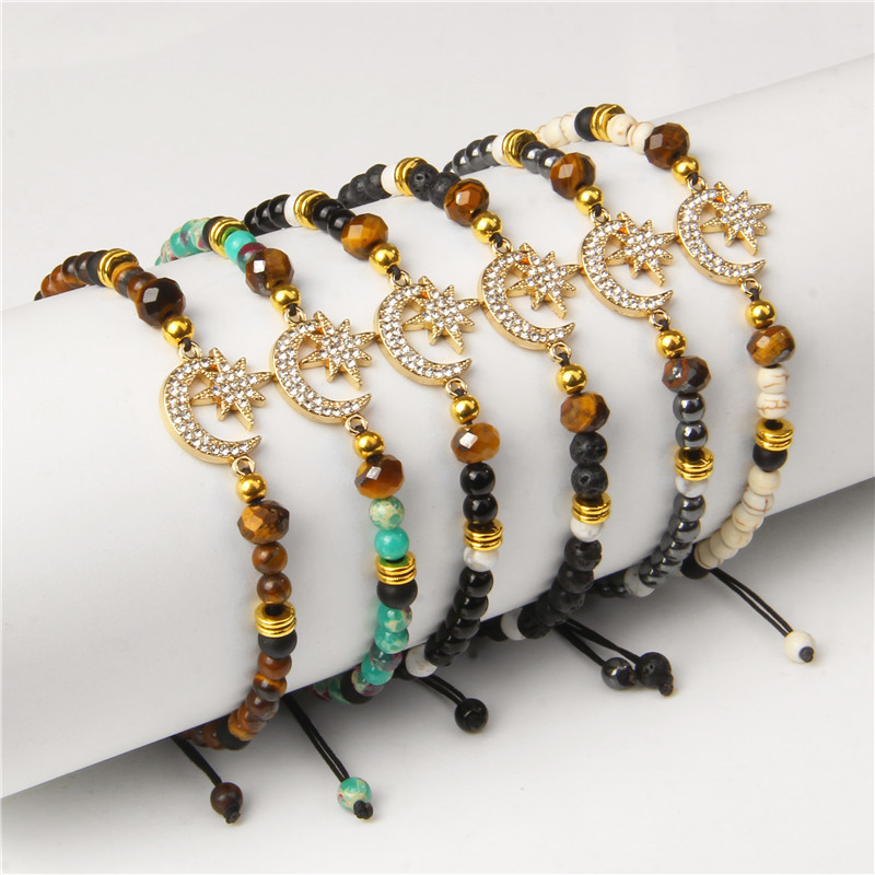 Sieviešu dabīgā akmens rokassprādze Zvaigzne Mēness kulons Pīta rokassprādze Tīģera acs hematīta rokassprādzes Sieviešu smalkas, elegantas ballīšu rotaslietas