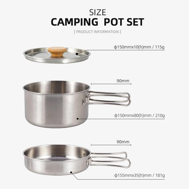 Nerūsējošā tērauda kempinga virtuves piederumu sajaukšanas komplekts, nepiedegošs viegls katlu komplekts, kombinētais komplekts ar ceļojumu somu, izturīgs āra pavārs