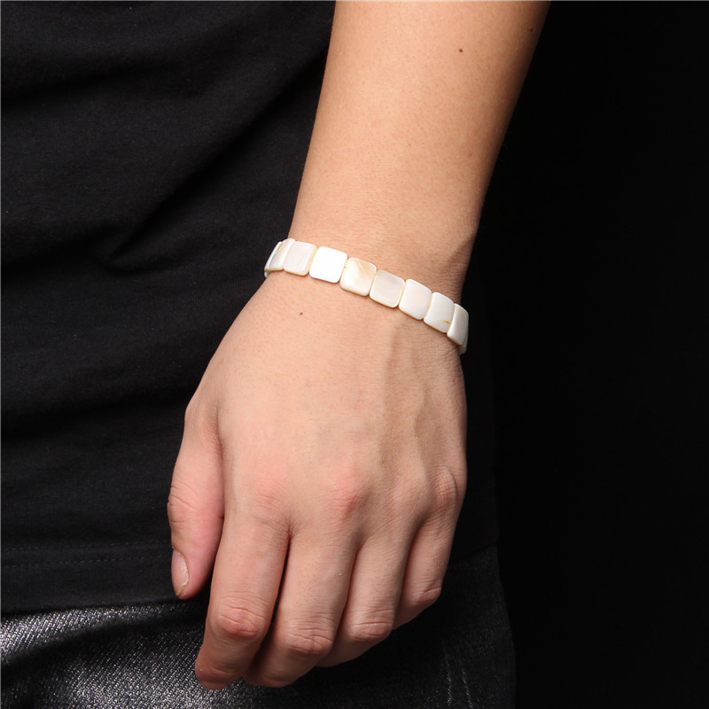 Βραχιόλι από φυσικές χάντρες από κοχύλι Στρογγυλό τετράγωνο βραχιόλι με κοχύλι χειροποίητες παγιέτες γούρι Βραχιόλια ανδρικά γυναικεία καλοκαιρινά κοσμήματα παραλίας