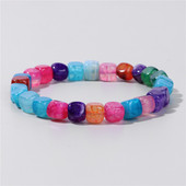 Dabīgs ahāts Pērlītes Rokassprādze Daudzkrāsains Kvadrātveida Akmens Rokassprādze Mode Pērlīšu Rokassprādzes Vīriešu Sieviešu Šarms Ārstnieciskās Reiki Rotaslietas