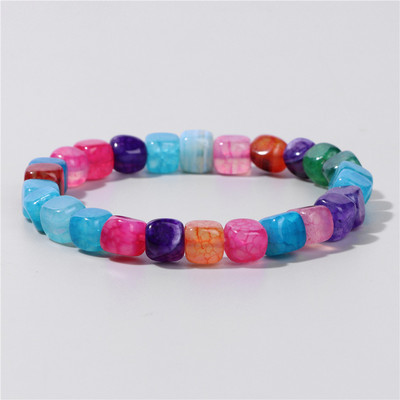 Dabīgs ahāts Pērlītes Rokassprādze Daudzkrāsains Kvadrātveida Akmens Rokassprādze Mode Pērlīšu Rokassprādzes Vīriešu Sieviešu Šarms Ārstnieciskās Reiki Rotaslietas