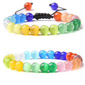 Ar rokām darināta opāla rokassprādze Dabīgais akmens kaķu acu krelles čakra rokassprādze Modes elastīga šķipsnu rokassprādze sievietēm vīriešiem pāriem rotaslietas