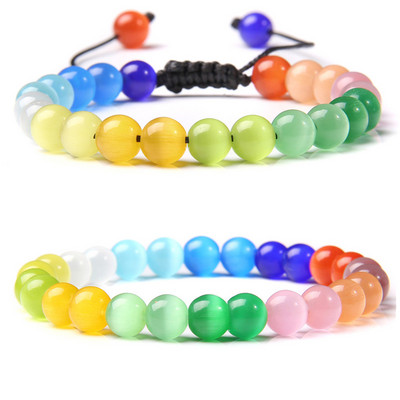 Ar rokām darināta opāla rokassprādze Dabīgais akmens kaķu acu krelles čakra rokassprādze Modes elastīga šķipsnu rokassprādze sievietēm vīriešiem pāriem rotaslietas