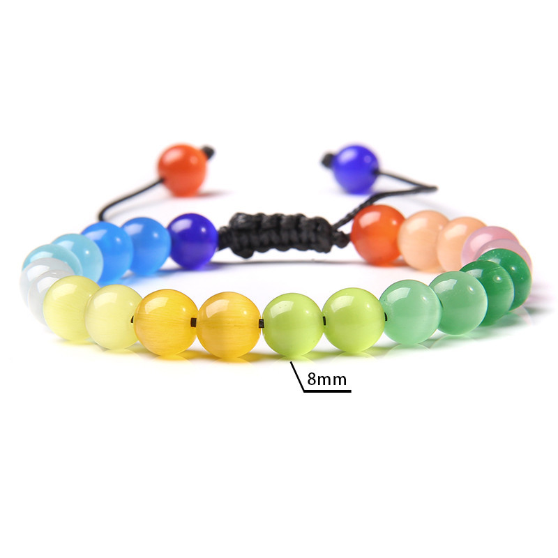 Ar rokām darināta opāla rokassprādze Dabīgais akmens kaķu acu krelles čakra rokassprādze Modes elastīga šķipsnu rokassprādze sievietēm vīriešiem pāriem rotaslietas