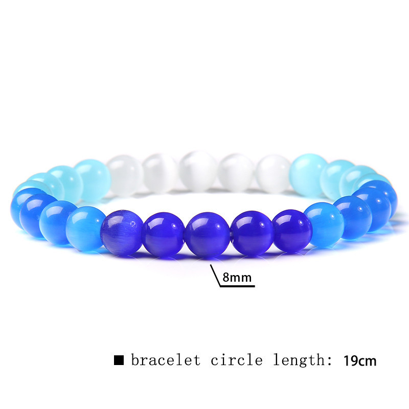 Ar rokām darināta opāla rokassprādze Dabīgais akmens kaķu acu krelles čakra rokassprādze Modes elastīga šķipsnu rokassprādze sievietēm vīriešiem pāriem rotaslietas