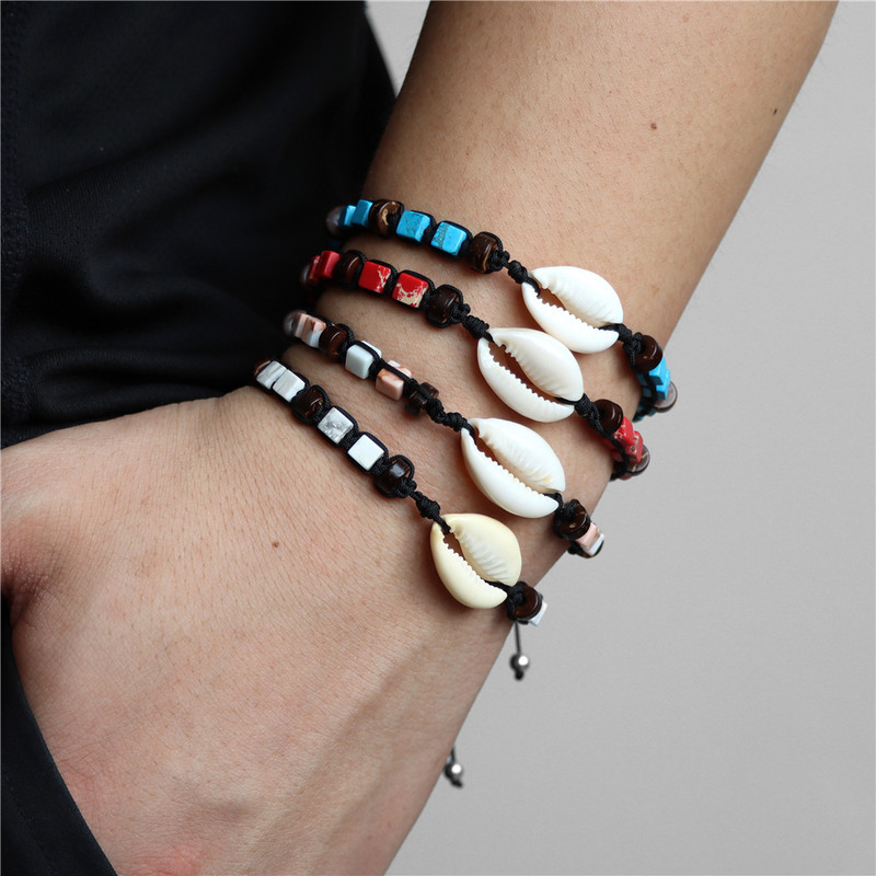 Kvadrātveida formas dabīgā akmens rokassprādze apvalka kulonu rokassprādze Krāsains imperatora akmens rokassprādzes vīriešiem sievietēm elastīgas pludmales rotaslietas