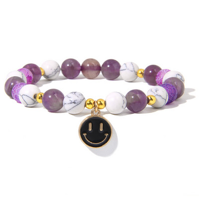 Moderns dabīgā akmens kvarca krelles, burvīgas rokassprādzes, smaids kulons, jaukas rokassprādzes vīriešiem sievietēm, kaķa acs, ametists, rotaslietas, dāvanas 8 mm