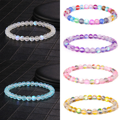 Brățări cu piatră de lună din cristal de sticlă de 6 mm, multicolore, mate, strălucitoare, brățări cu mărgele, brățare pentru femei, bijuterii pentru yoga.