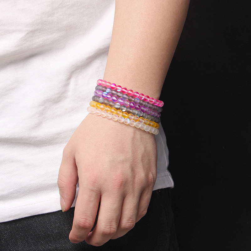 6 mm stikla kristāla mēnessakmens rokassprādzes Daudzkrāsains matēts mirdzošs akmens krelles šarms rokassprādzes ar rokām darinātas sieviešu rokassprādzes jogas rotaslietas