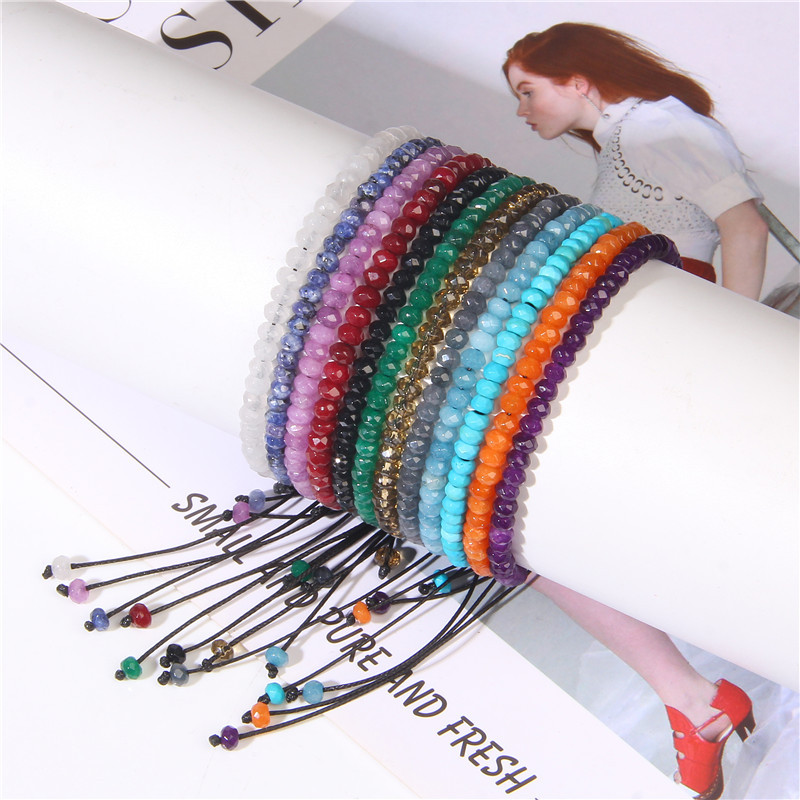 Ar rokām darināta akmens pērlīšu rokassprādze 3x4mm slīpēta halcedona pērlīšu rokassprādze, regulējama sievietēm vīriešiem dziednieciskās jogas rotaslietas dāvanas