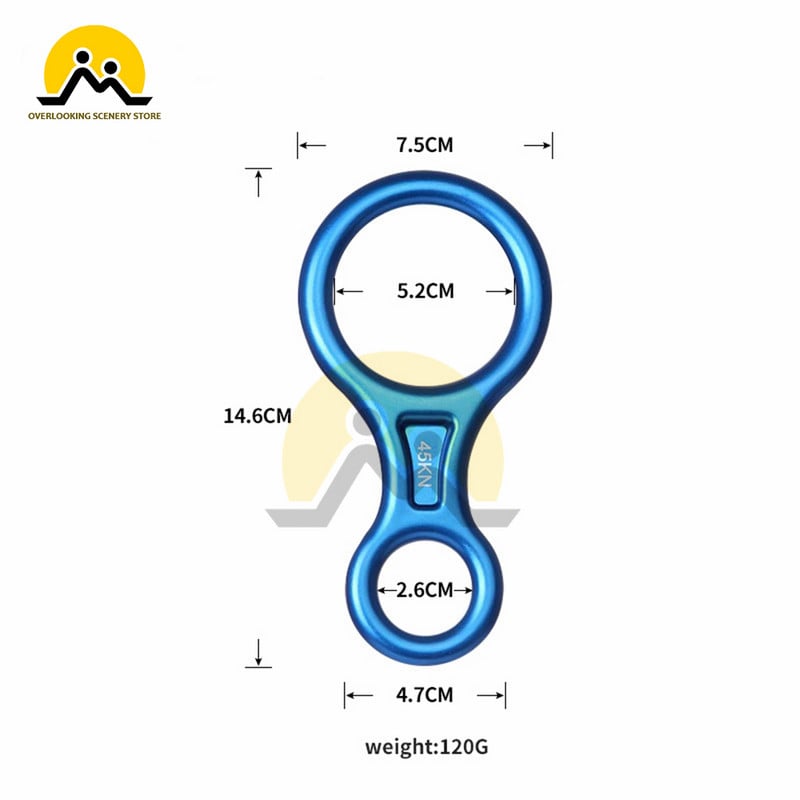 Laipiojimo uolomis 8 formų aštuonių žiedų nuleidimo įtaisas, 35 KN nusileidimo įtaisas, karabinas, skirtas lauke nusileisti nuokalnėje
