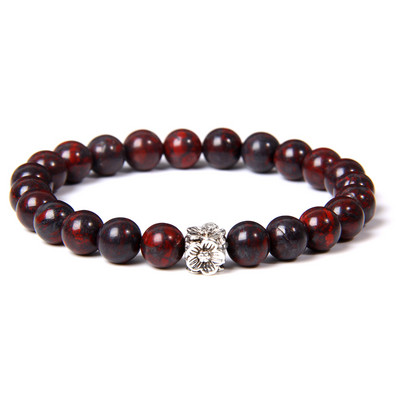 Brățară pentru femei Brățară cu mărgele din piatră de sânge naturală Brățară cu flori de culoare argintie pentru femei Bărbați Bijuterii yoga Cadouri cu ridicata