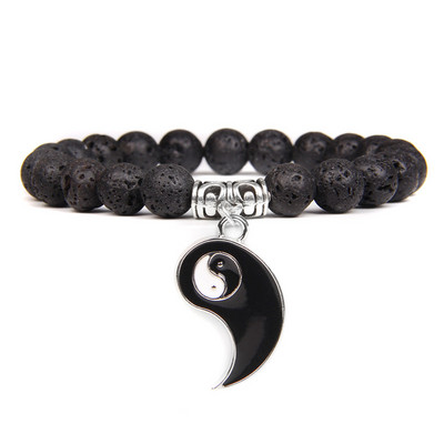 Pāri Rokassprādze Dabīgais akmens Krelles TAIJI Šarms Rokassprādzes 8mm Vulkāniskas Lavas Krelles Elastīga Rokassprādze Vīrieši Yinyang Rotaslietas Sievietēm