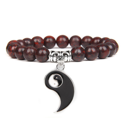 Pāri Rokassprādze Dabīgais akmens Krelles TAIJI Šarms Rokassprādzes 8mm Vulkāniskas Lavas Krelles Elastīga Rokassprādze Vīrieši Yinyang Rotaslietas Sievietēm