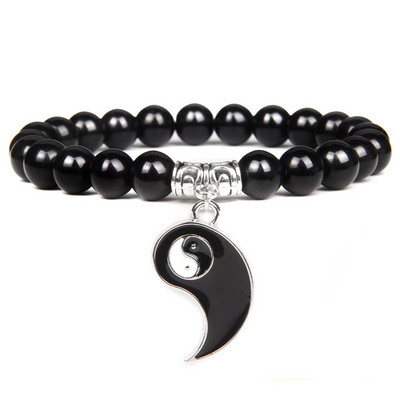 Pāri Rokassprādze Dabīgais akmens Krelles TAIJI Šarms Rokassprādzes 8mm Vulkāniskas Lavas Krelles Elastīga Rokassprādze Vīrieši Yinyang Rotaslietas Sievietēm