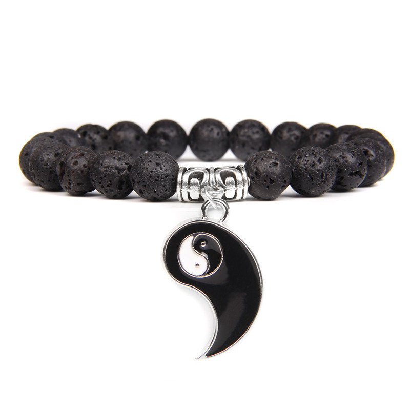 Pāri Rokassprādze Dabīgais akmens Krelles TAIJI Šarms Rokassprādzes 8mm Vulkāniskas Lavas Krelles Elastīga Rokassprādze Vīrieši Yinyang Rotaslietas Sievietēm