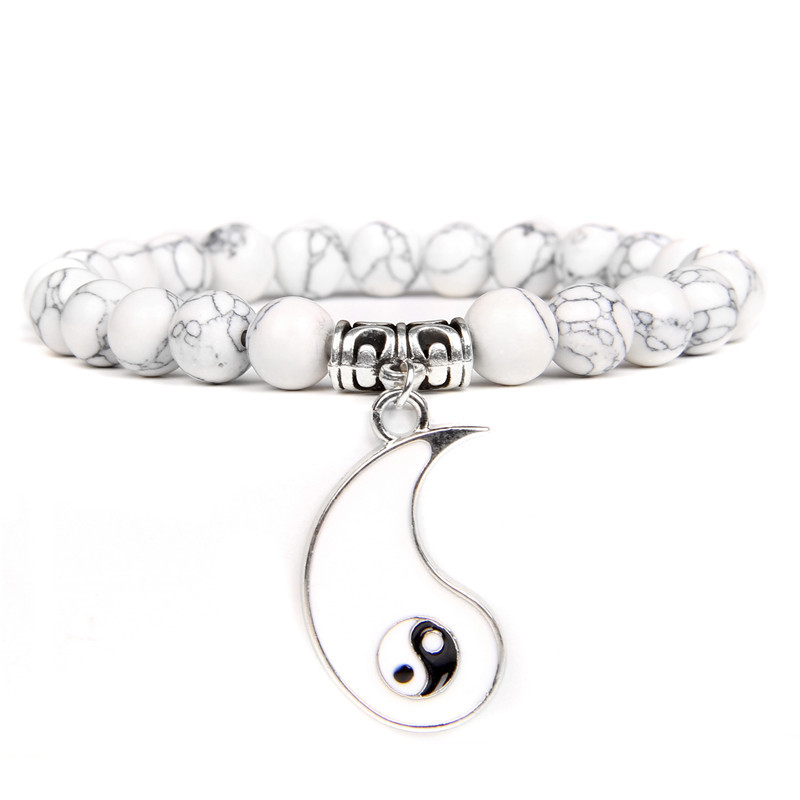 Pāri Rokassprādze Dabīgais akmens Krelles TAIJI Šarms Rokassprādzes 8mm Vulkāniskas Lavas Krelles Elastīga Rokassprādze Vīrieši Yinyang Rotaslietas Sievietēm