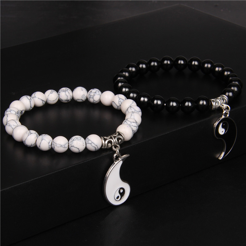 Pāri Rokassprādze Dabīgais akmens Krelles TAIJI Šarms Rokassprādzes 8mm Vulkāniskas Lavas Krelles Elastīga Rokassprādze Vīrieši Yinyang Rotaslietas Sievietēm