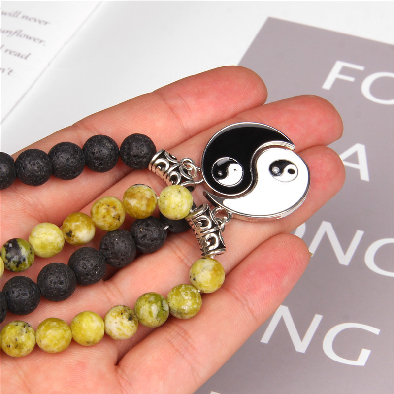 Pāri Rokassprādze Dabīgais akmens Krelles TAIJI Šarms Rokassprādzes 8mm Vulkāniskas Lavas Krelles Elastīga Rokassprādze Vīrieši Yinyang Rotaslietas Sievietēm