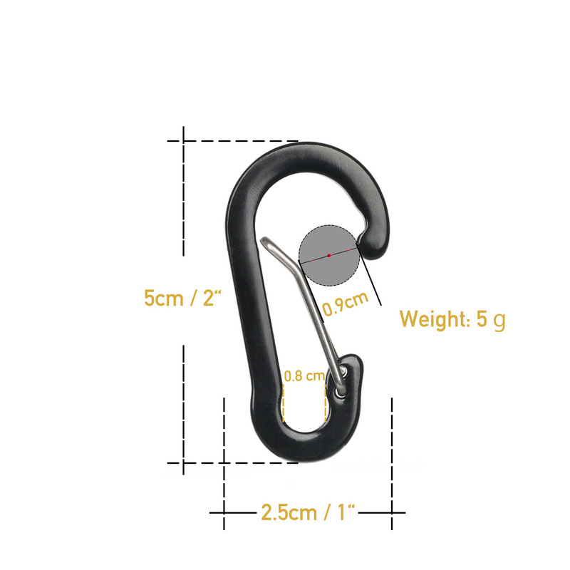 Kis méretű, 5 cm-es karabineres kampós kulcstartó kültéri kempinges túrázáshoz