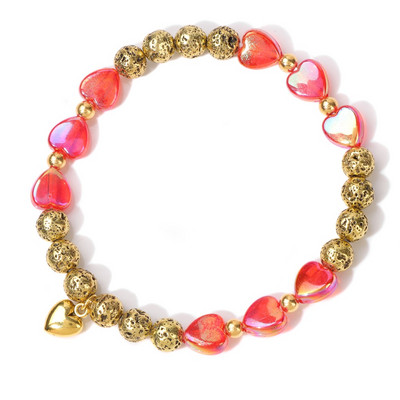 Dabīgs lavas akmens krelles rokassprādze Sirds formas kulonu rokassprādzes sievietēm Krāsainas Reiki Krāšņas ballīšu rotaslietas meitenēm Dāvanas