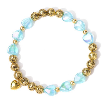 Dabīgs lavas akmens krelles rokassprādze Sirds formas kulonu rokassprādzes sievietēm Krāsainas Reiki Krāšņas ballīšu rotaslietas meitenēm Dāvanas