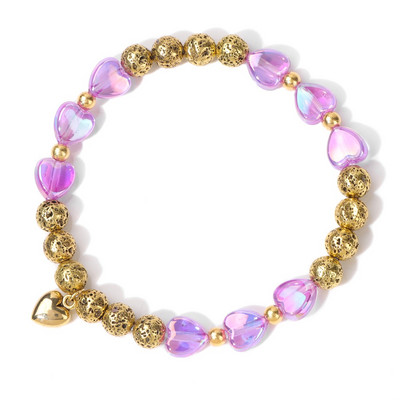 Dabīgs lavas akmens krelles rokassprādze Sirds formas kulonu rokassprādzes sievietēm Krāsainas Reiki Krāšņas ballīšu rotaslietas meitenēm Dāvanas