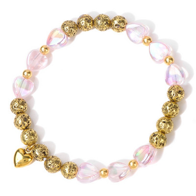 Dabīgs lavas akmens krelles rokassprādze Sirds formas kulonu rokassprādzes sievietēm Krāsainas Reiki Krāšņas ballīšu rotaslietas meitenēm Dāvanas