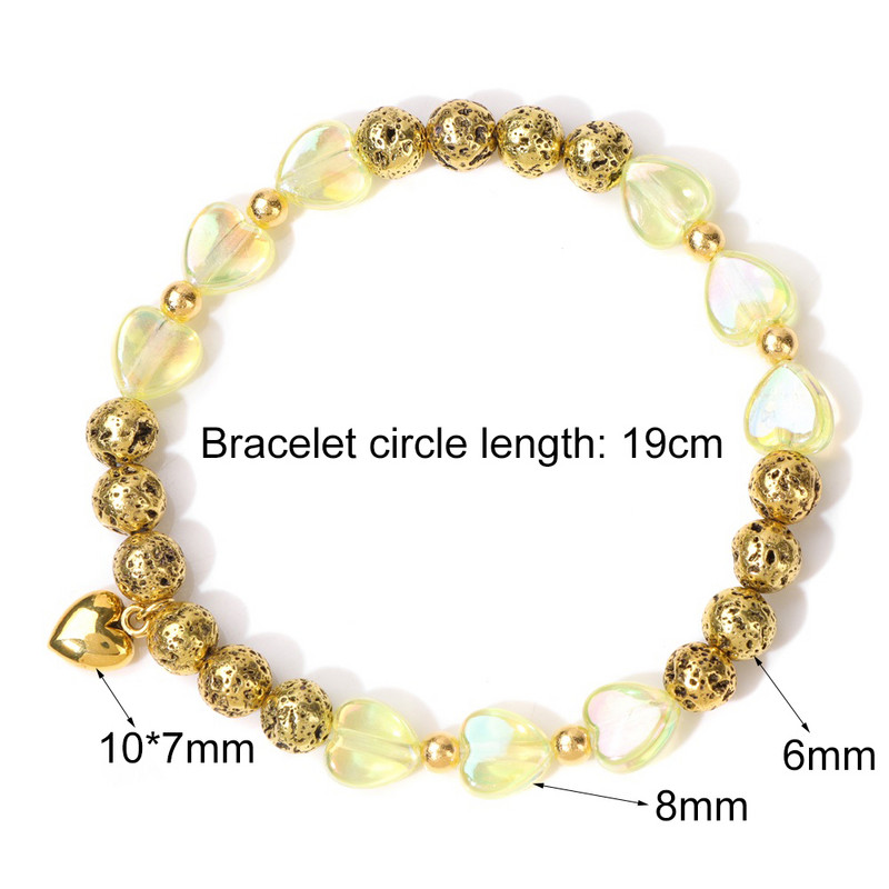 Dabīgs lavas akmens krelles rokassprādze Sirds formas kulonu rokassprādzes sievietēm Krāsainas Reiki Krāšņas ballīšu rotaslietas meitenēm Dāvanas