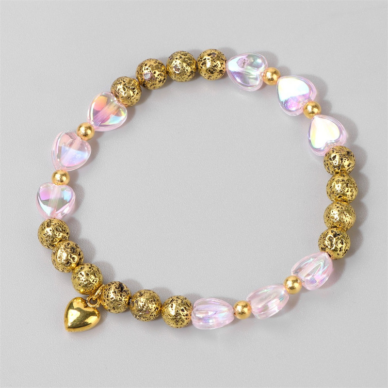 Dabīgs lavas akmens krelles rokassprādze Sirds formas kulonu rokassprādzes sievietēm Krāsainas Reiki Krāšņas ballīšu rotaslietas meitenēm Dāvanas