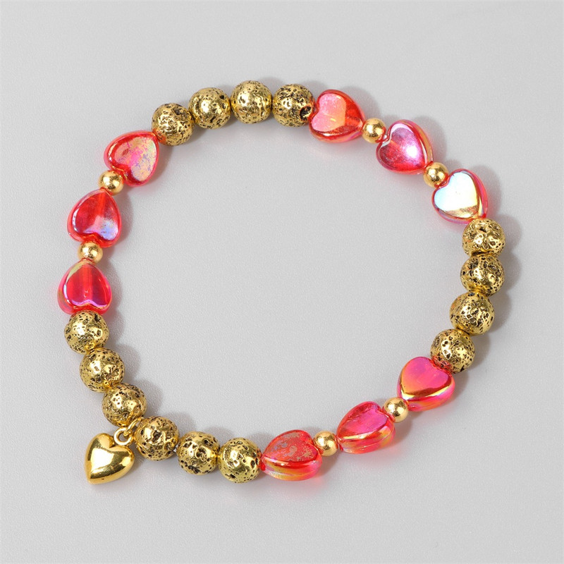 Dabīgs lavas akmens krelles rokassprādze Sirds formas kulonu rokassprādzes sievietēm Krāsainas Reiki Krāšņas ballīšu rotaslietas meitenēm Dāvanas