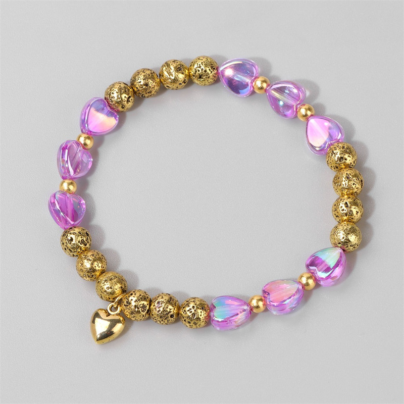 Dabīgs lavas akmens krelles rokassprādze Sirds formas kulonu rokassprādzes sievietēm Krāsainas Reiki Krāšņas ballīšu rotaslietas meitenēm Dāvanas