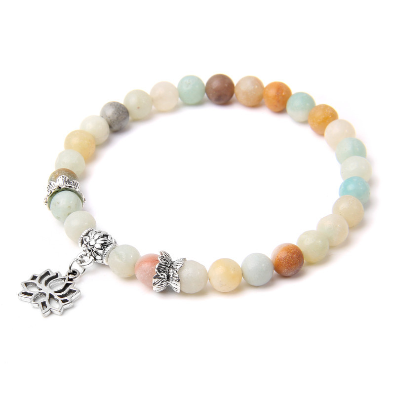 Sievietēm Dabīgā akmens Rokassprādze Lotoss Kulons Pērlītes Rokassprādze Amazonīts Kvarcs Smalkas Rokassprādzes Vīriešu Reiki Balance Rotaslietas Draugiem Dāvana