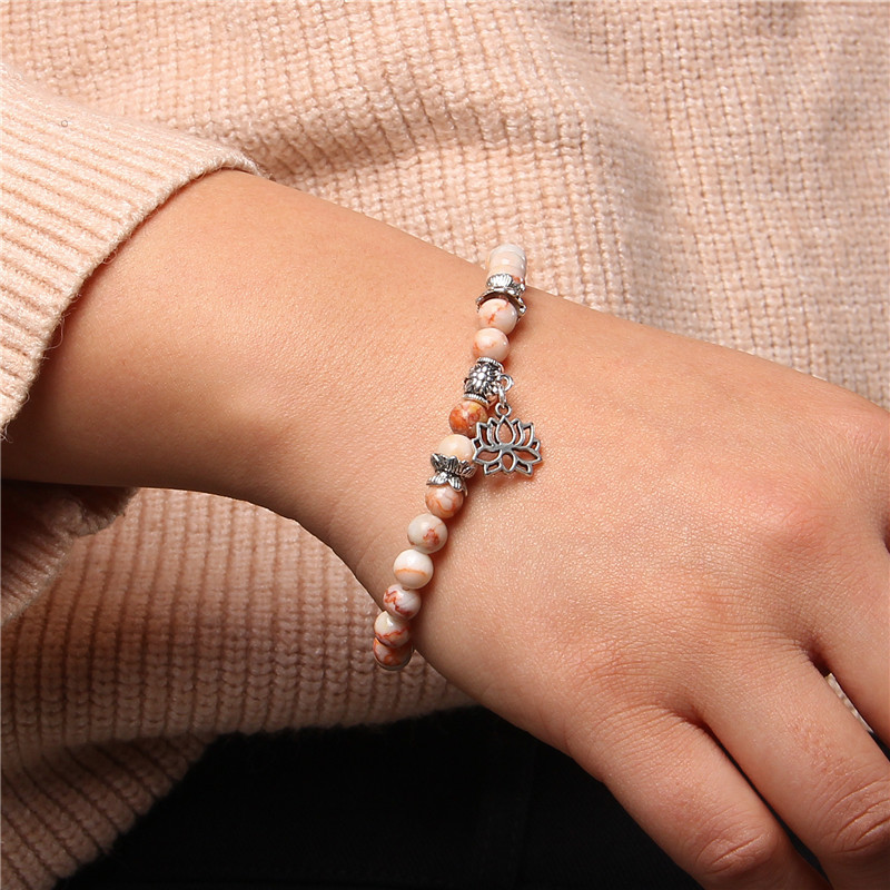 Sievietēm Dabīgā akmens Rokassprādze Lotoss Kulons Pērlītes Rokassprādze Amazonīts Kvarcs Smalkas Rokassprādzes Vīriešu Reiki Balance Rotaslietas Draugiem Dāvana