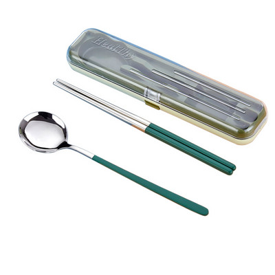 Pārnēsājams ceļojumu galda piederumu komplekts no nerūsējošā tērauda pusdienu traukiem skolas piknikam Irbulīši Karote Dakša Vakariņu komplekts ar kārbu 1 komplekts