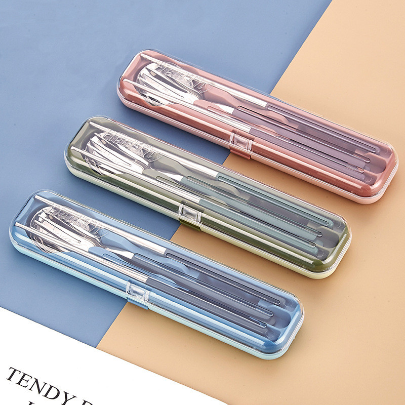 Pārnēsājams ceļojumu galda piederumu komplekts no nerūsējošā tērauda pusdienu traukiem skolas piknikam Irbulīši Karote Dakša Vakariņu komplekts ar kārbu 1 komplekts