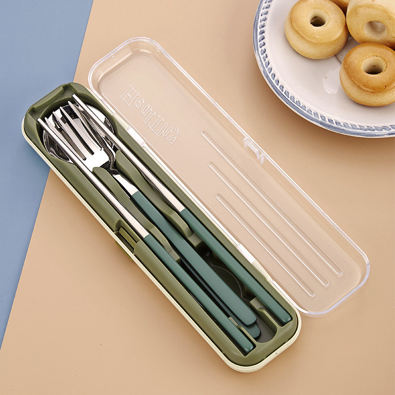 Pārnēsājams ceļojumu galda piederumu komplekts no nerūsējošā tērauda pusdienu traukiem skolas piknikam Irbulīši Karote Dakša Vakariņu komplekts ar kārbu 1 komplekts