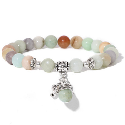 Dabīga amazonīta akmens rokassprādze apaļa krelles rokassprādze ziloņu šarmu rokassprādzes vīriešiem sievietēm modes Lucky jogas rotaslietas 8mm